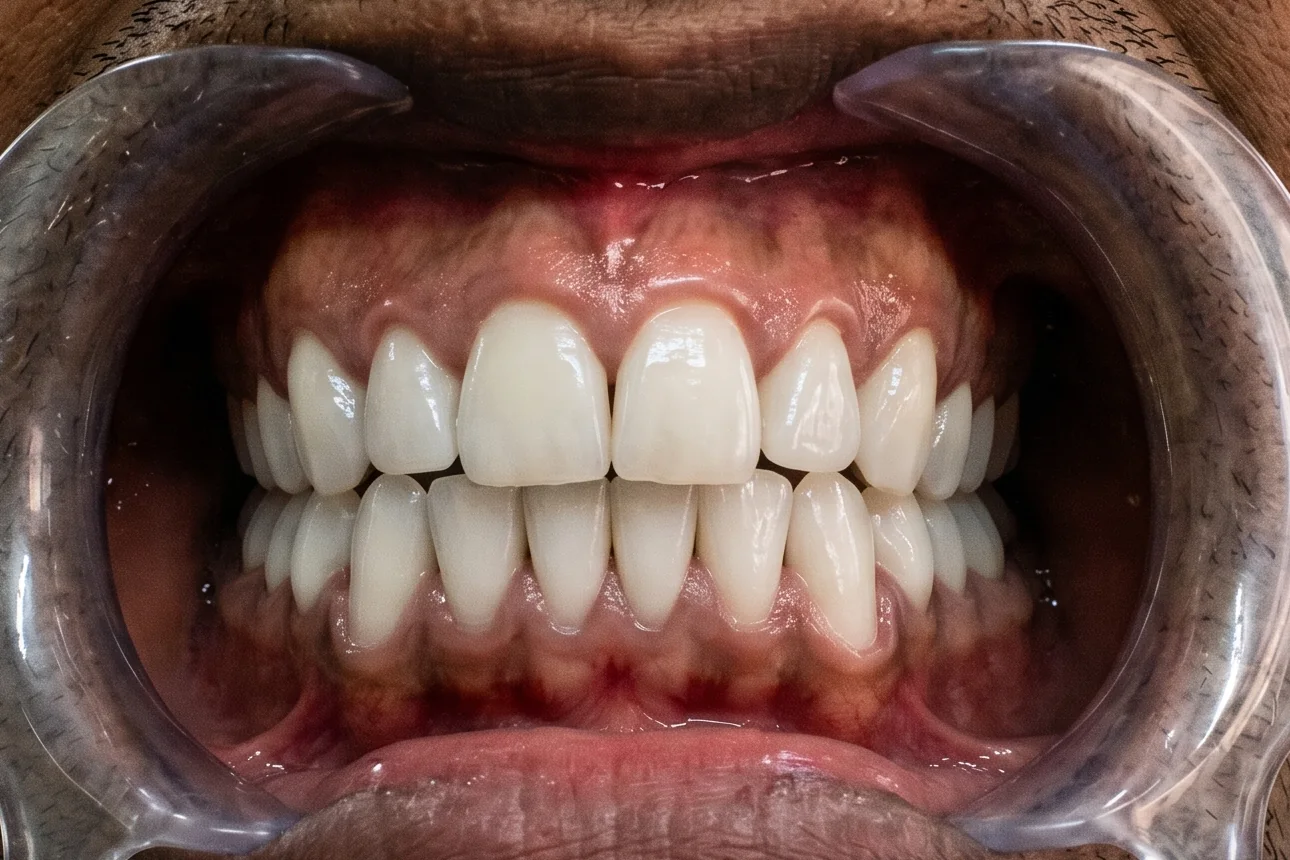 After teeth whitening: visibly brighter, evenly shaded teeth